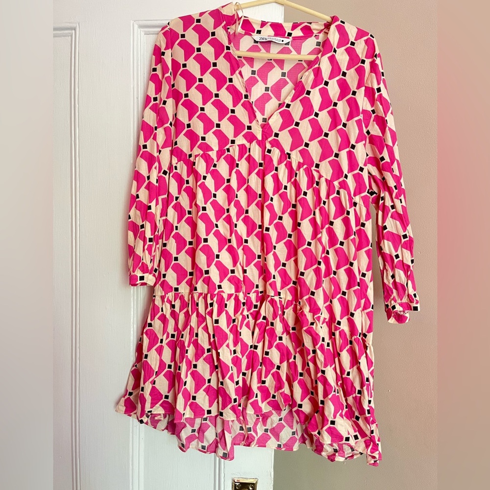 Zara Pink and Cream Patterned Dress